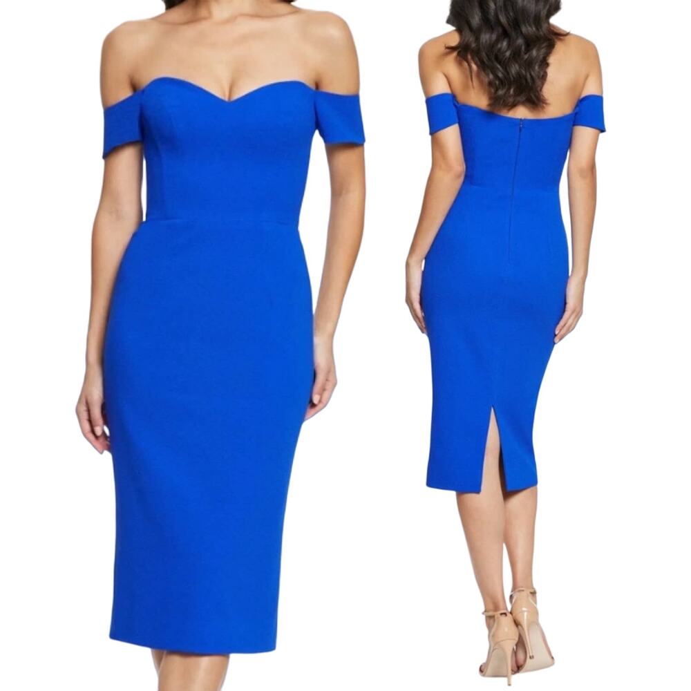 Dress the Population Blue Off-Shoulder Mini Dress
